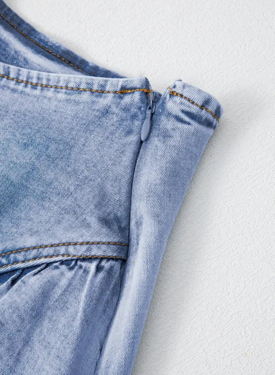 Asymmetric Ruffle Overlay Denim Mini Skirt 