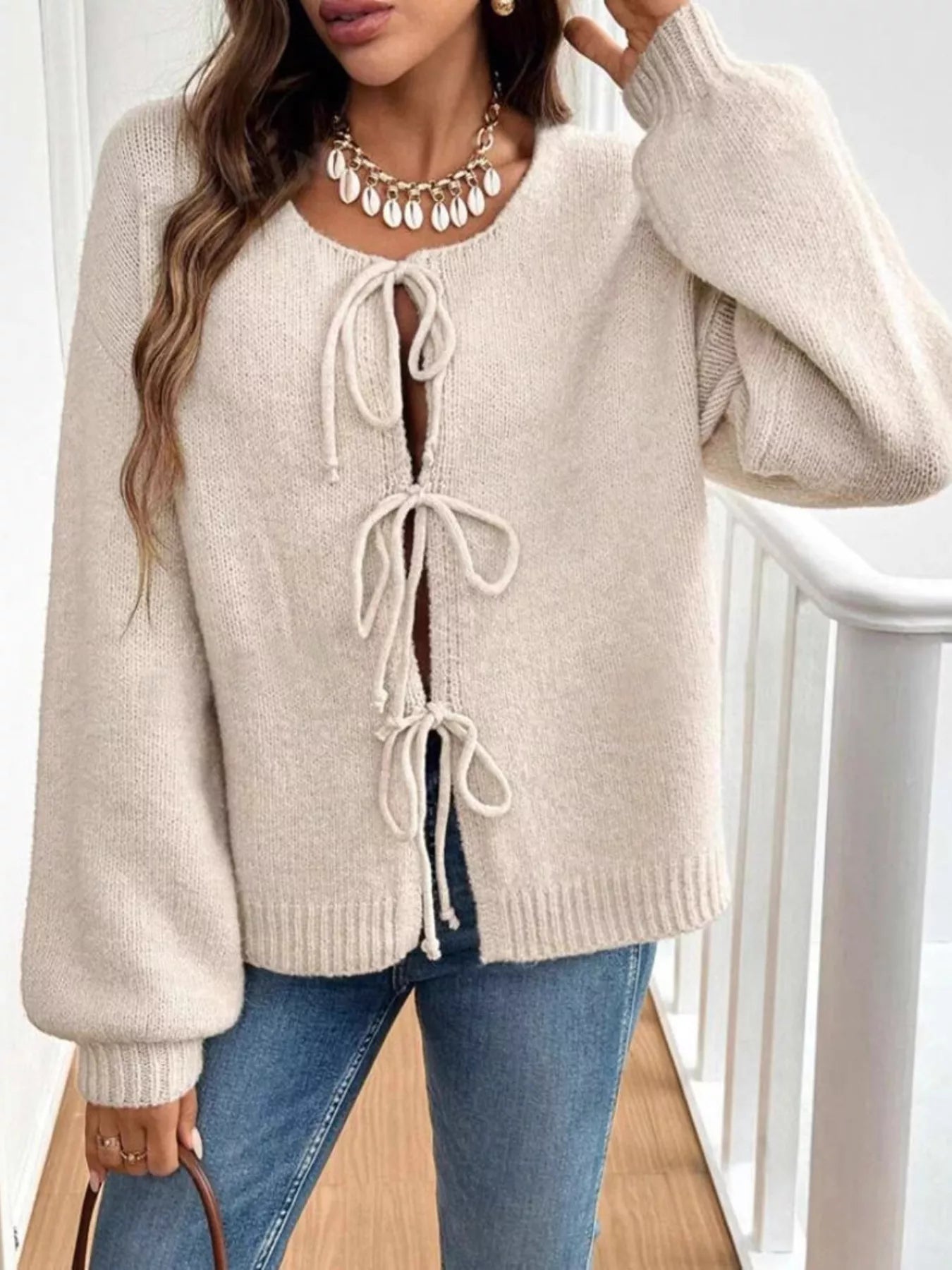 Tie-Front Long Sleeve Cardigan 