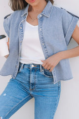 Snap Down Cap Sleeve Denim Top 
