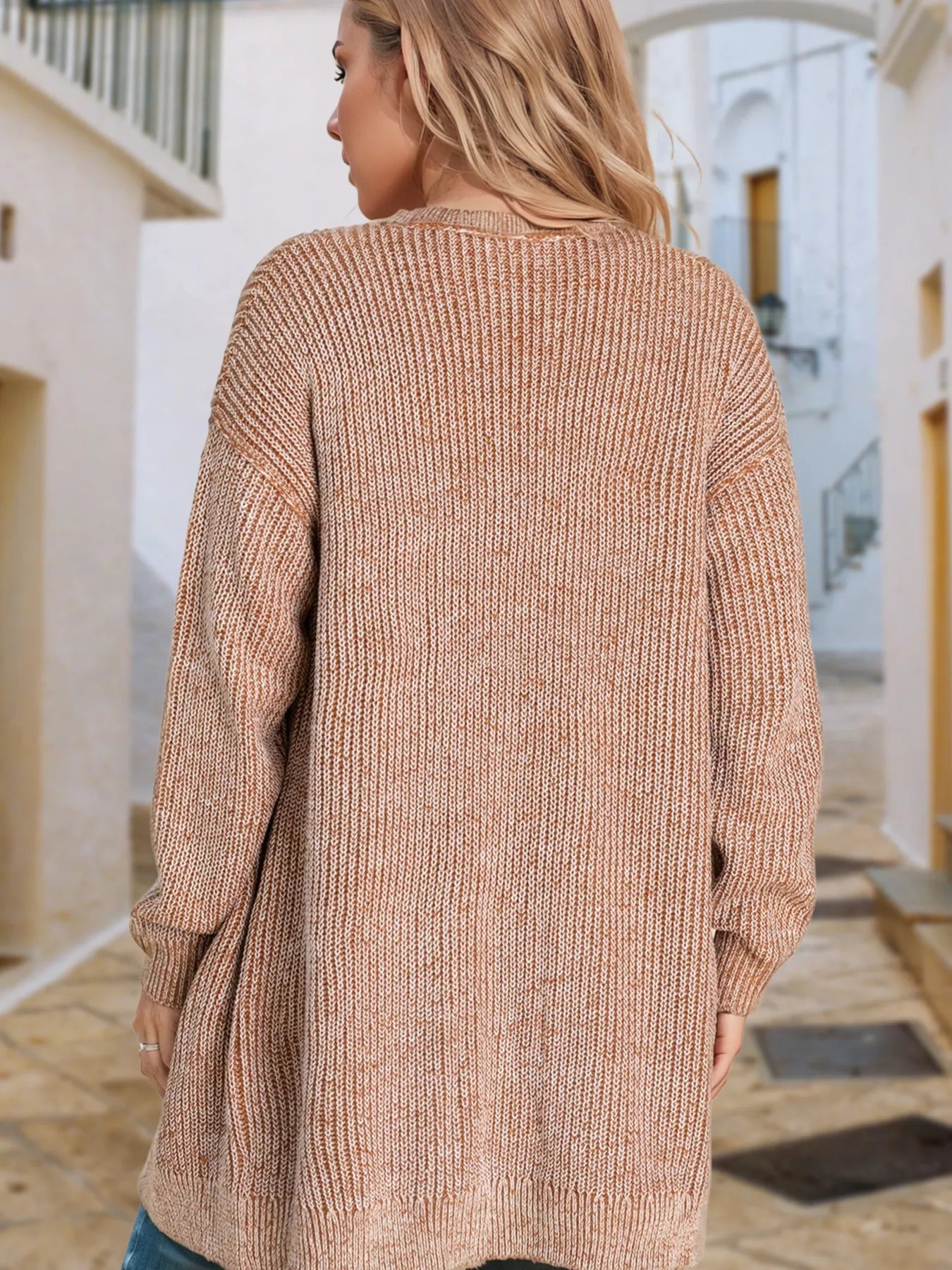 Open Front Dropped Shoulder Cardigan with Pockets 