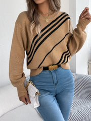 Striped Pattern Casual Round Neck Sweater 