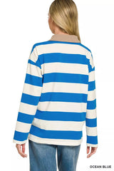 Zenana Striped Contrast Collar Polo Top 