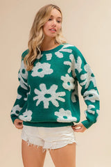 BiBi Flower Pattern Long Sleeves Sweater Top 