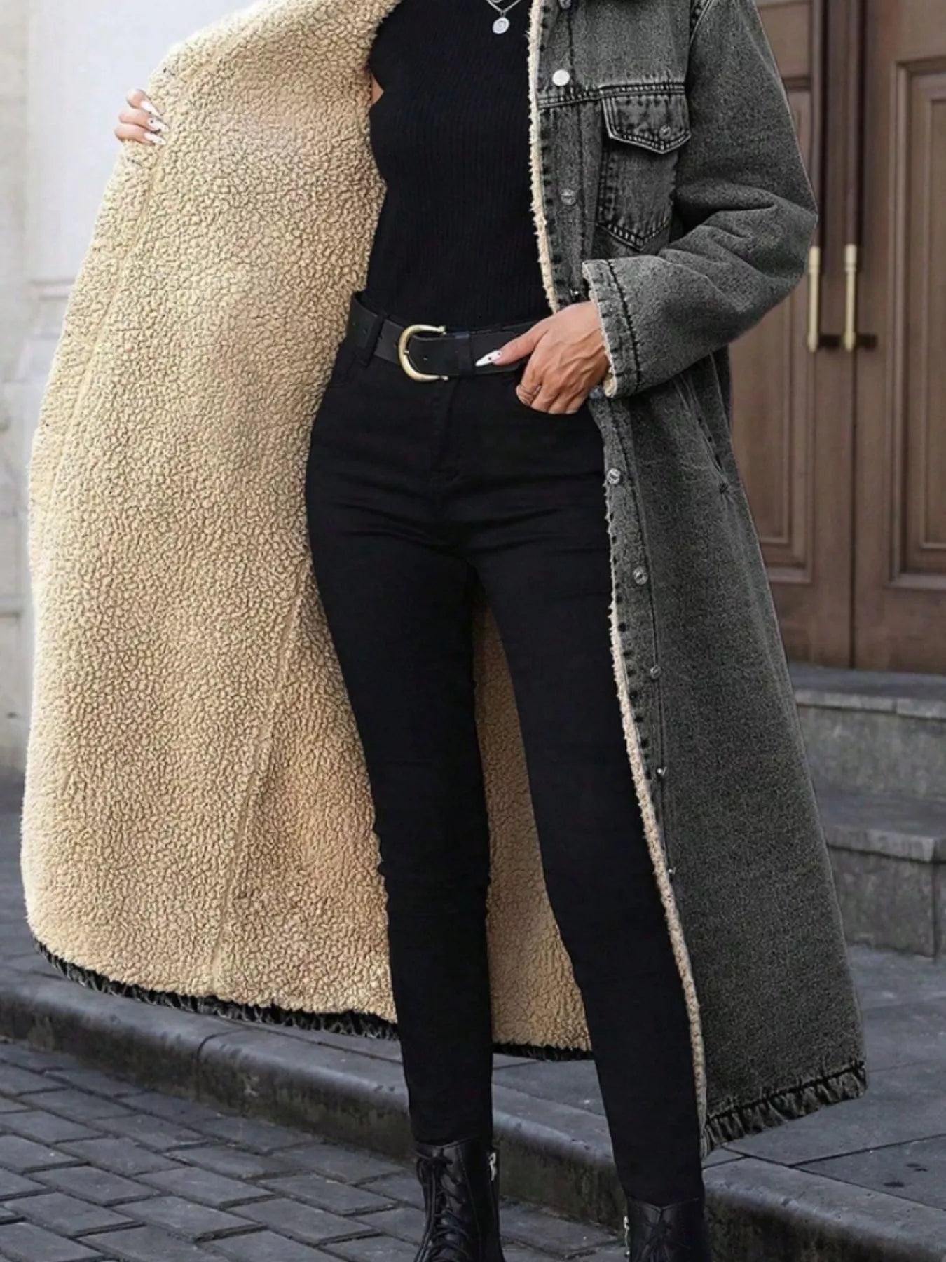 Sherpa Lined Longline Denim Jacket 