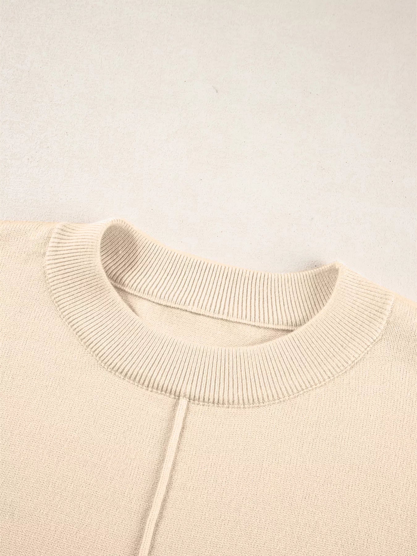 Front Center Seam Drop Shoulder Solid Sweater 