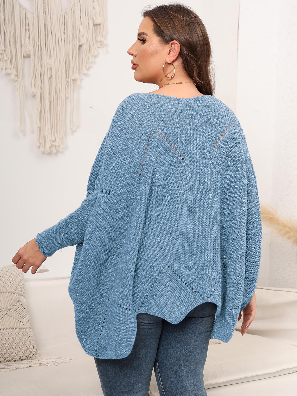 Plus Size Round Neck Batwing Sleeve Sweater 