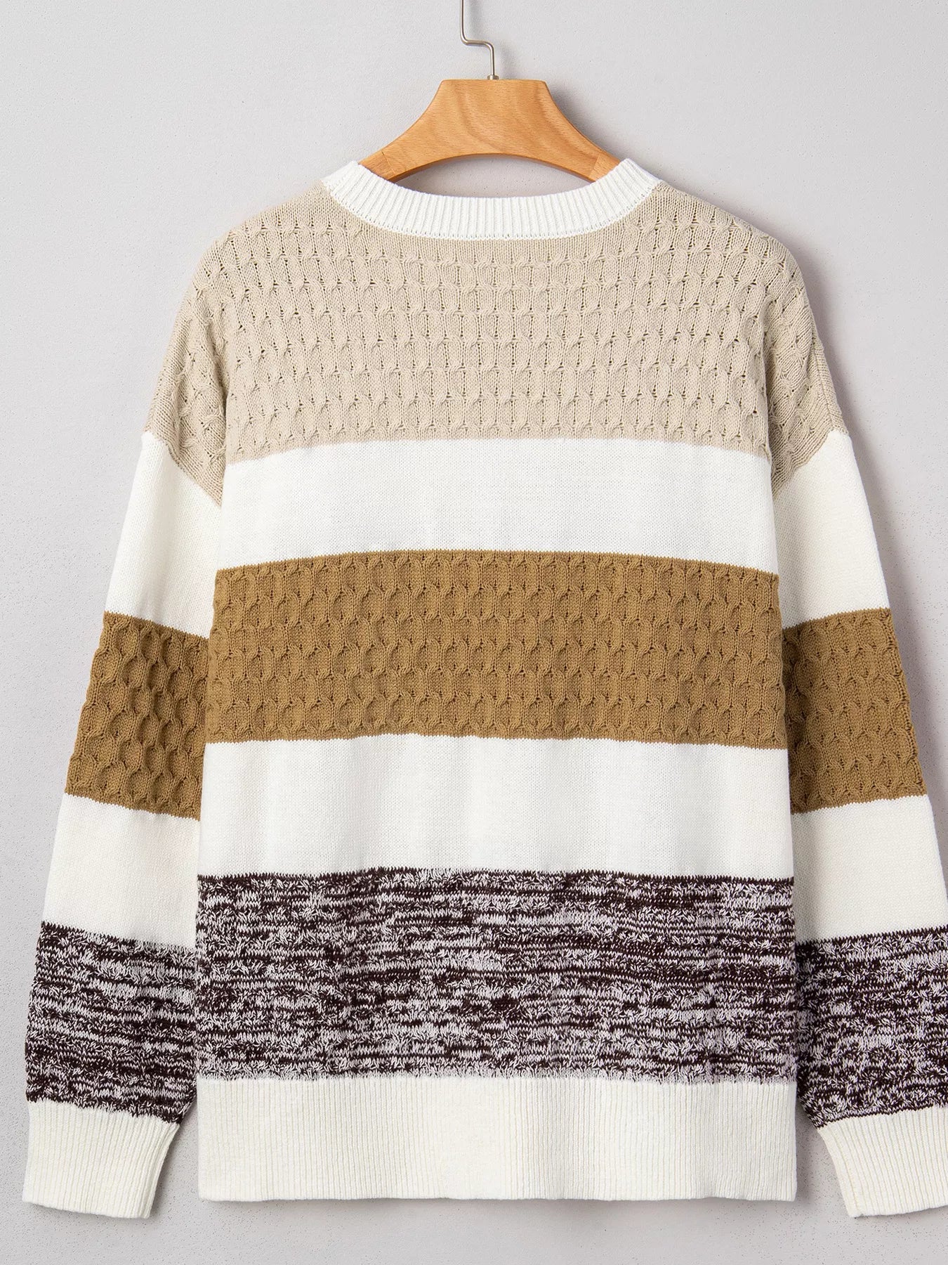 Mixed Texture Knit Striped Color Block Loose Sweater 