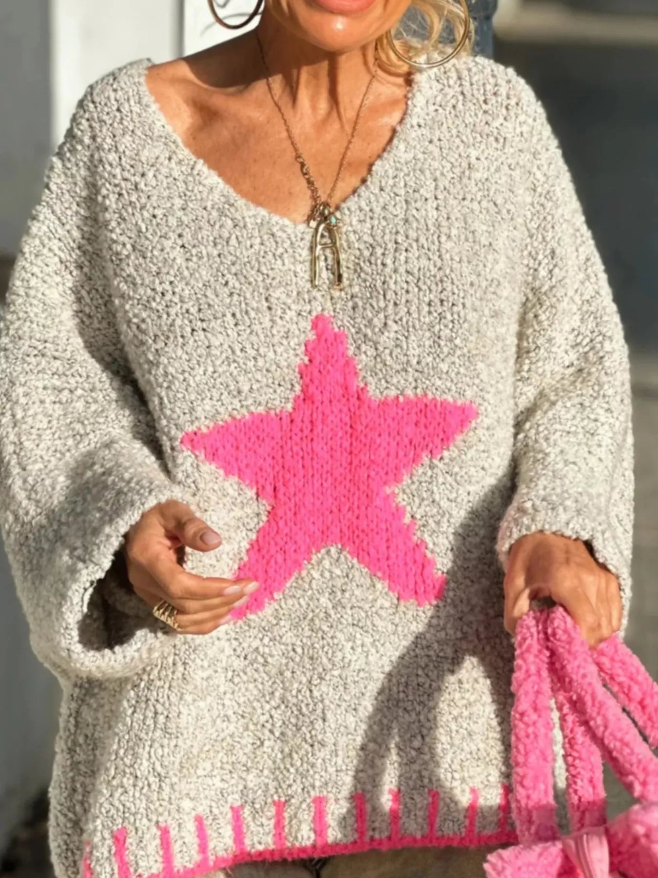 Star V-Neck Long Sleeve Sweater 