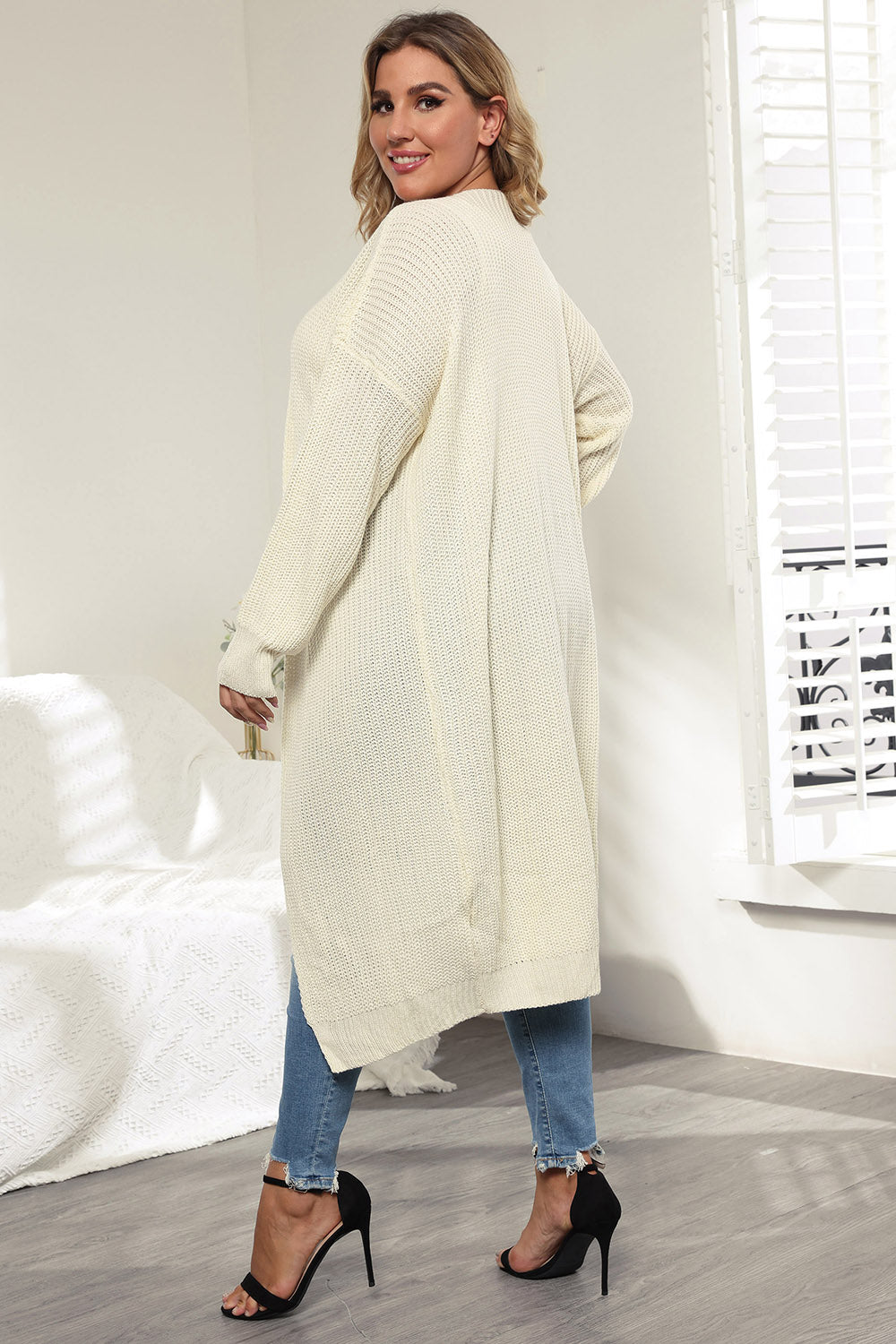 Plus Size Open Front Long Sleeve Cardigan 