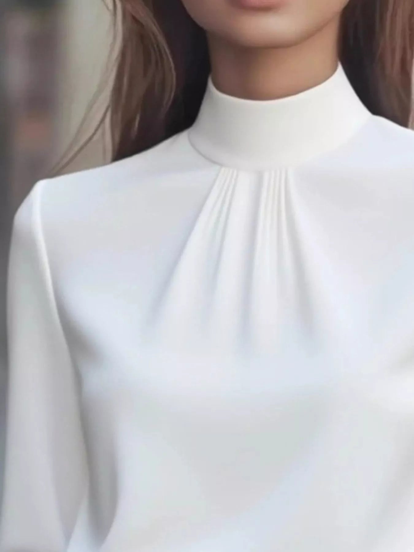 Mock Neck Long Sleeve Blouse with Pleated Detail 
