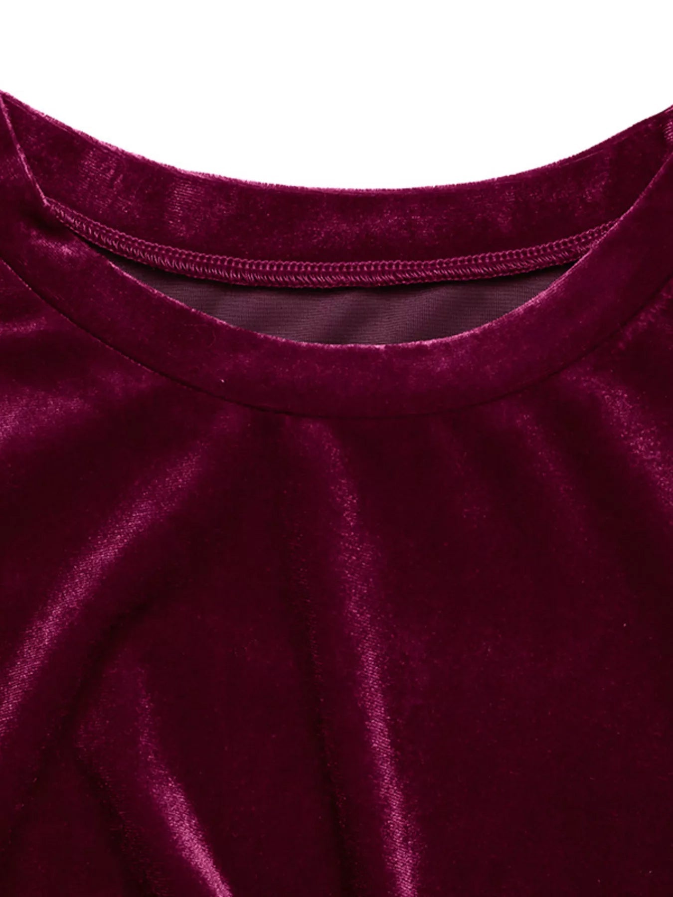 Velvet Slit Round Neck Long Sleeve Dress with Side Tie Detail 