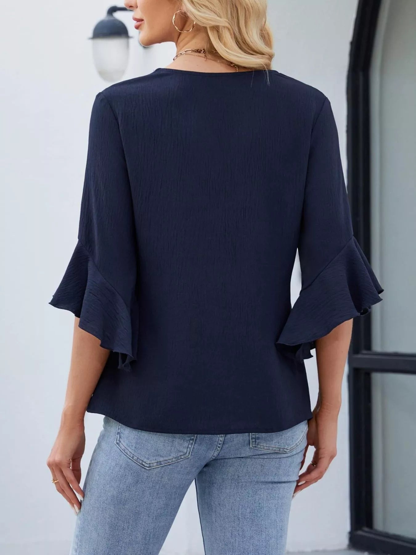V-Neck Ruffle Sleeve Blouse 