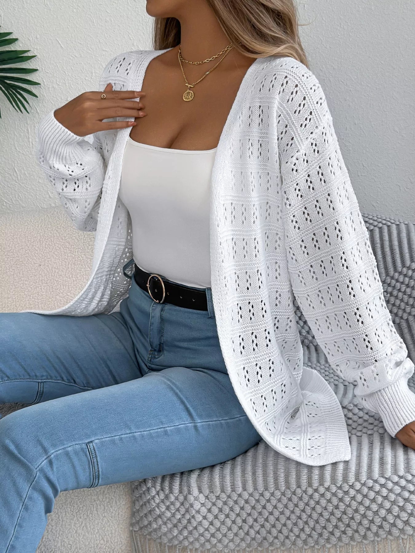 Open-Front Crochet Knit Cardigan 