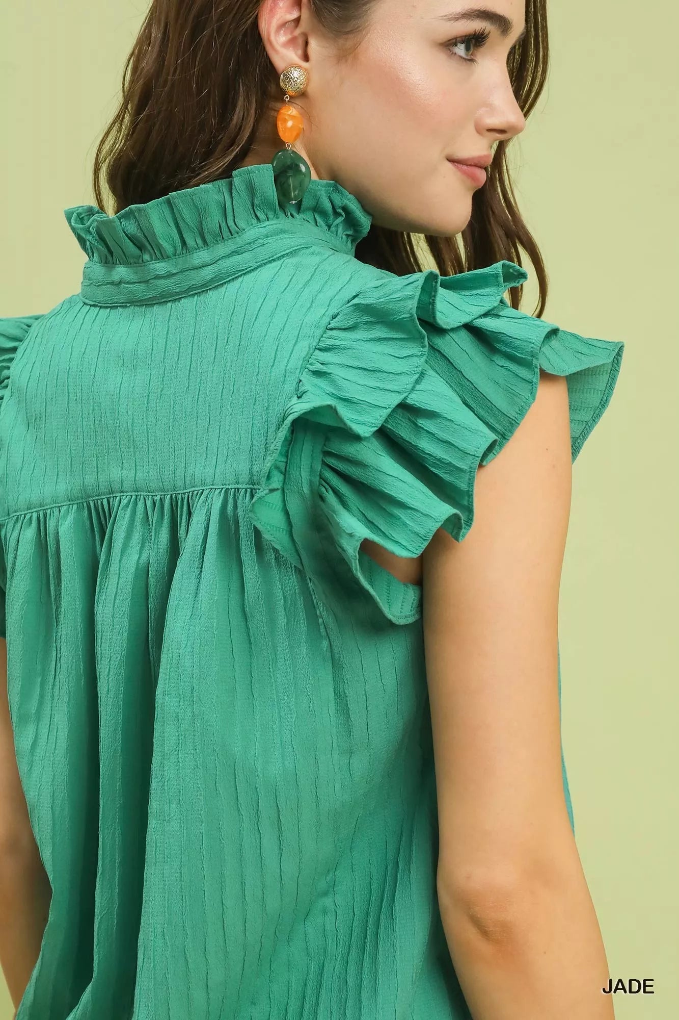 Umgee Ruffle Sleeve Textured Babydoll Blouse 