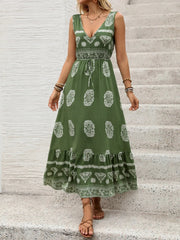 Printed V-Neck Sleeveless Dress 