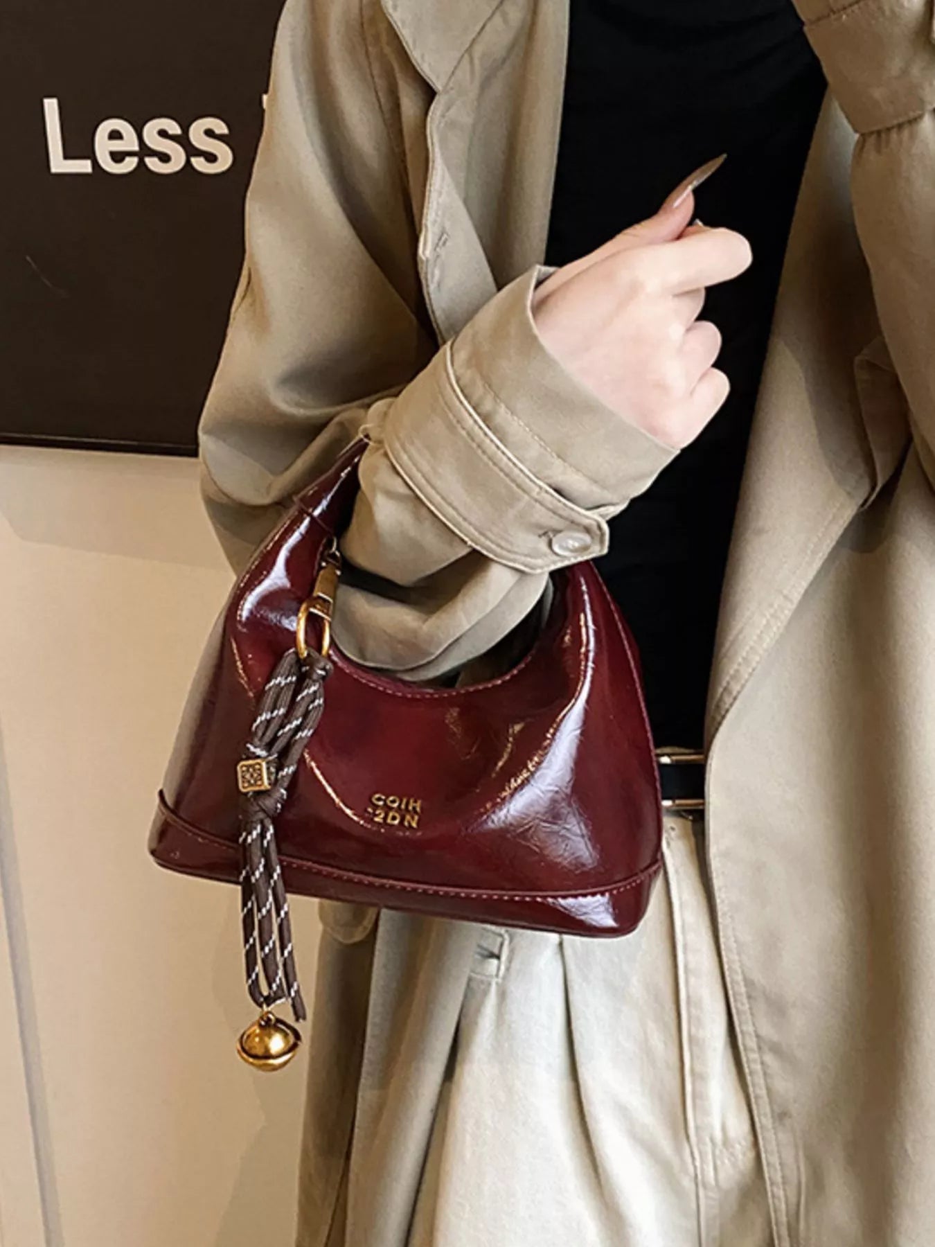 Leather Crossbody Bag with Charm 