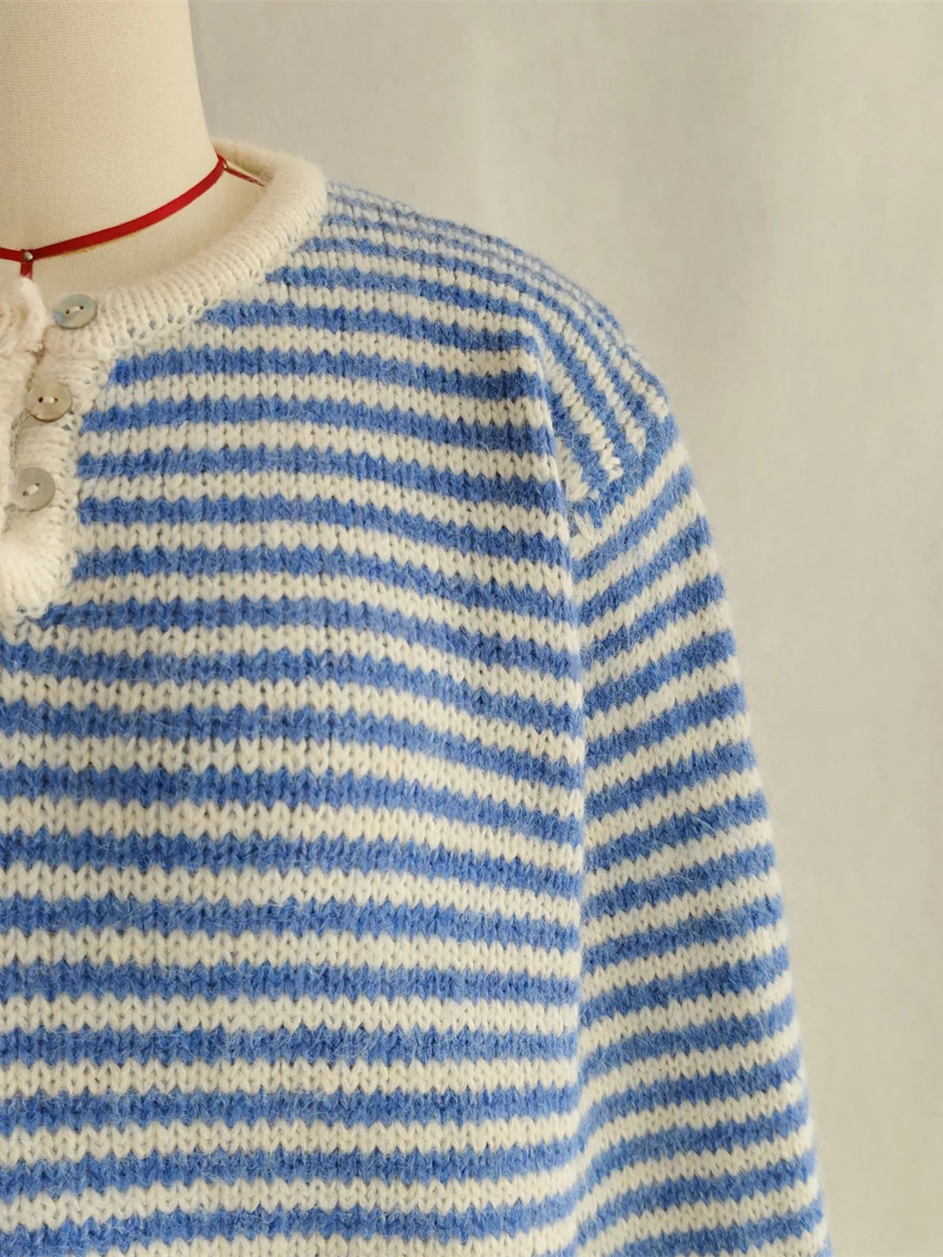 Striped Button Detail Long Sleeve Sweater 