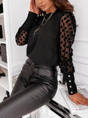 Polka Dot Mesh Sleeve Blouse 