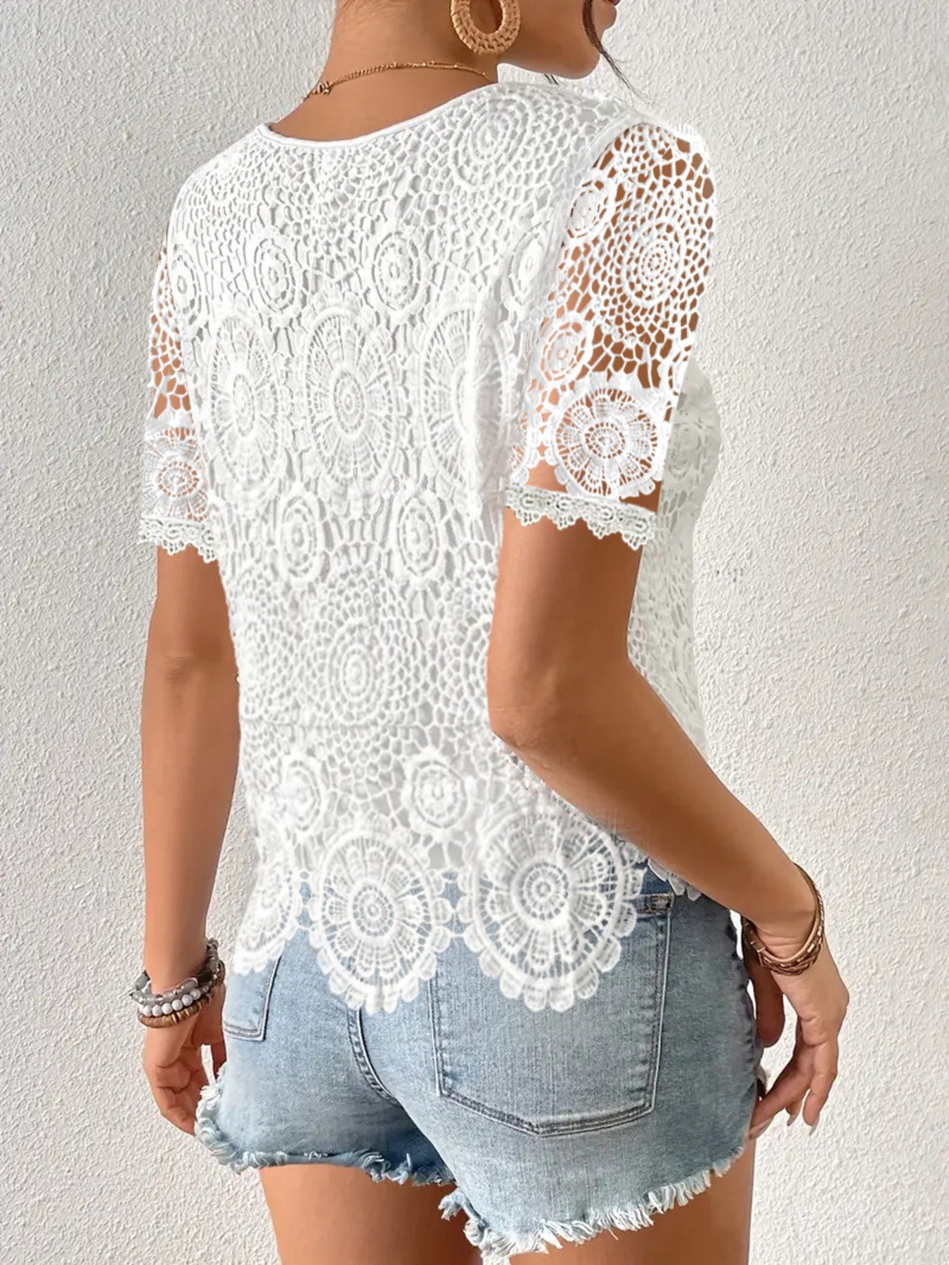 Lace Short Sleeve Blouse 