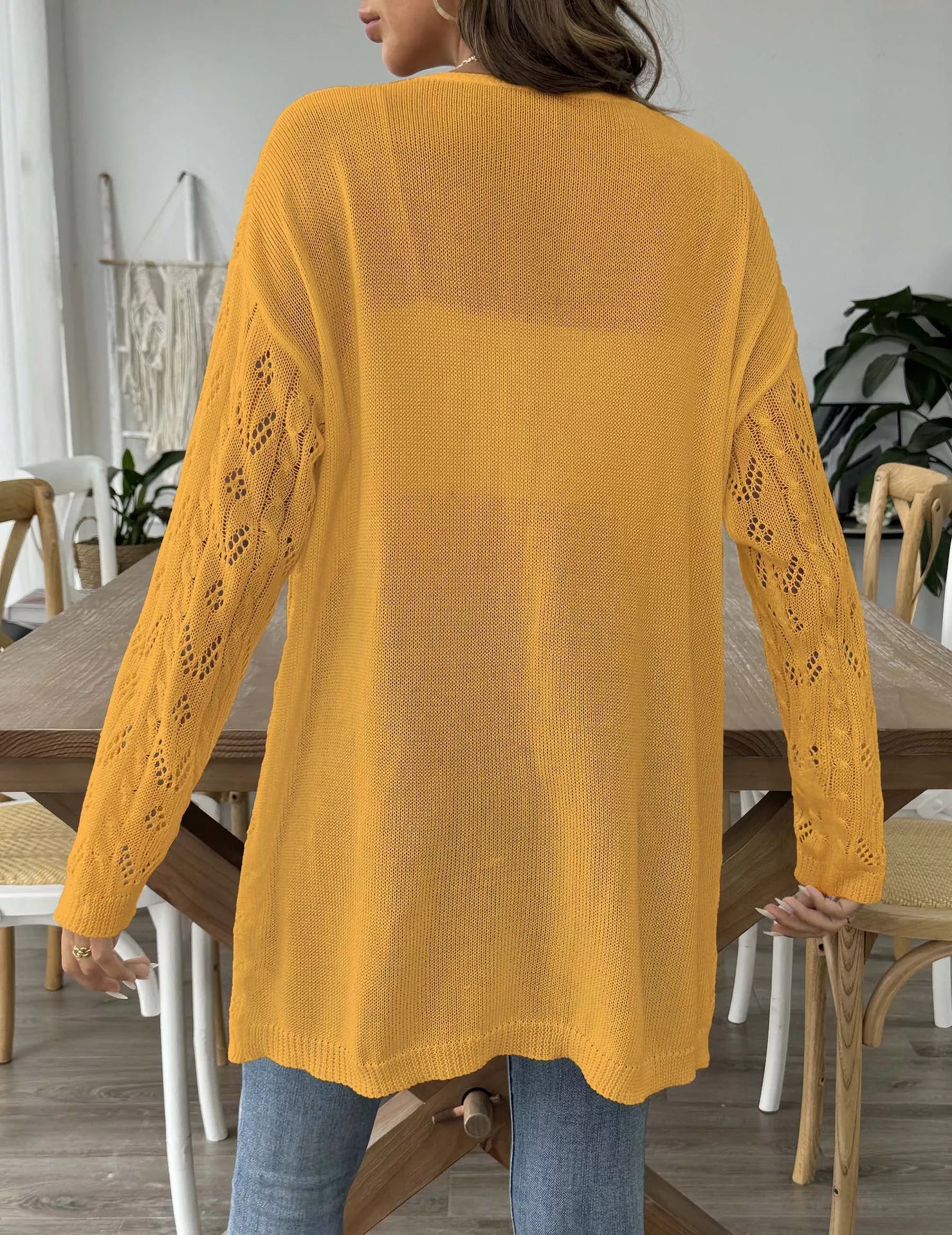 Openwork Open Front Knit Cardigan 