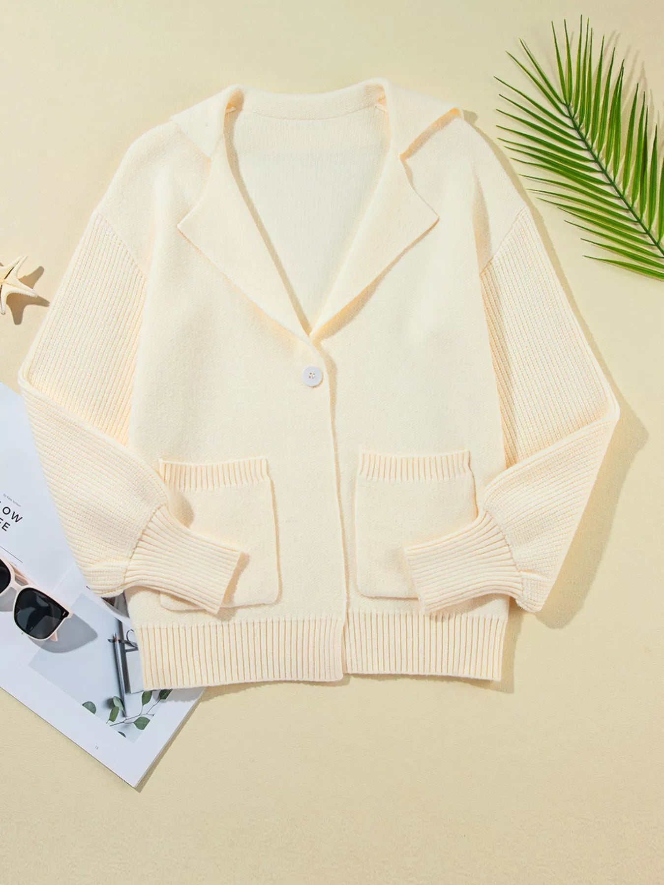 Solid Color Knit Lapel Collar Single Button Sweater Cardigan 