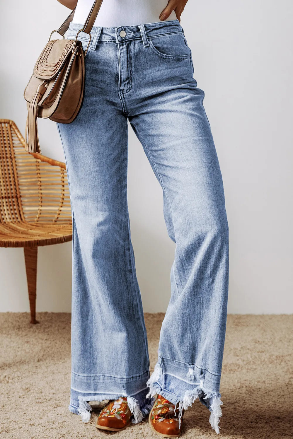 Raw Hem Bootcut Jeans with Pockets 