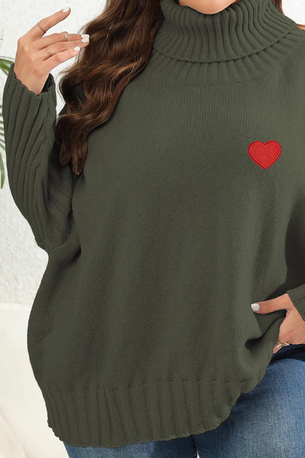 Plus Size Turtle Neck Long Sleeve Sweater 