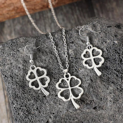 Lucky Clover Alloy Earrings and Necklace Jewelry Set 