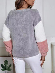 Color Block Fuzzy Knit Sweatshirt 