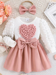 Children's Heart Bowknot Decor Dress with Headband 