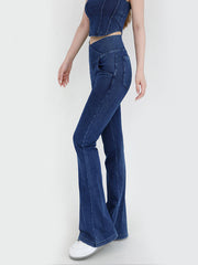 Wide Waistband Bootcut Jeans with Pockets 