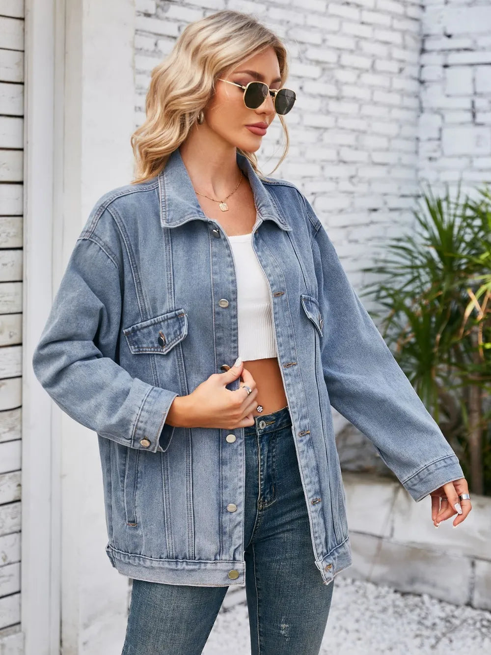 Button Up Long Sleeve Denim Jacket 
