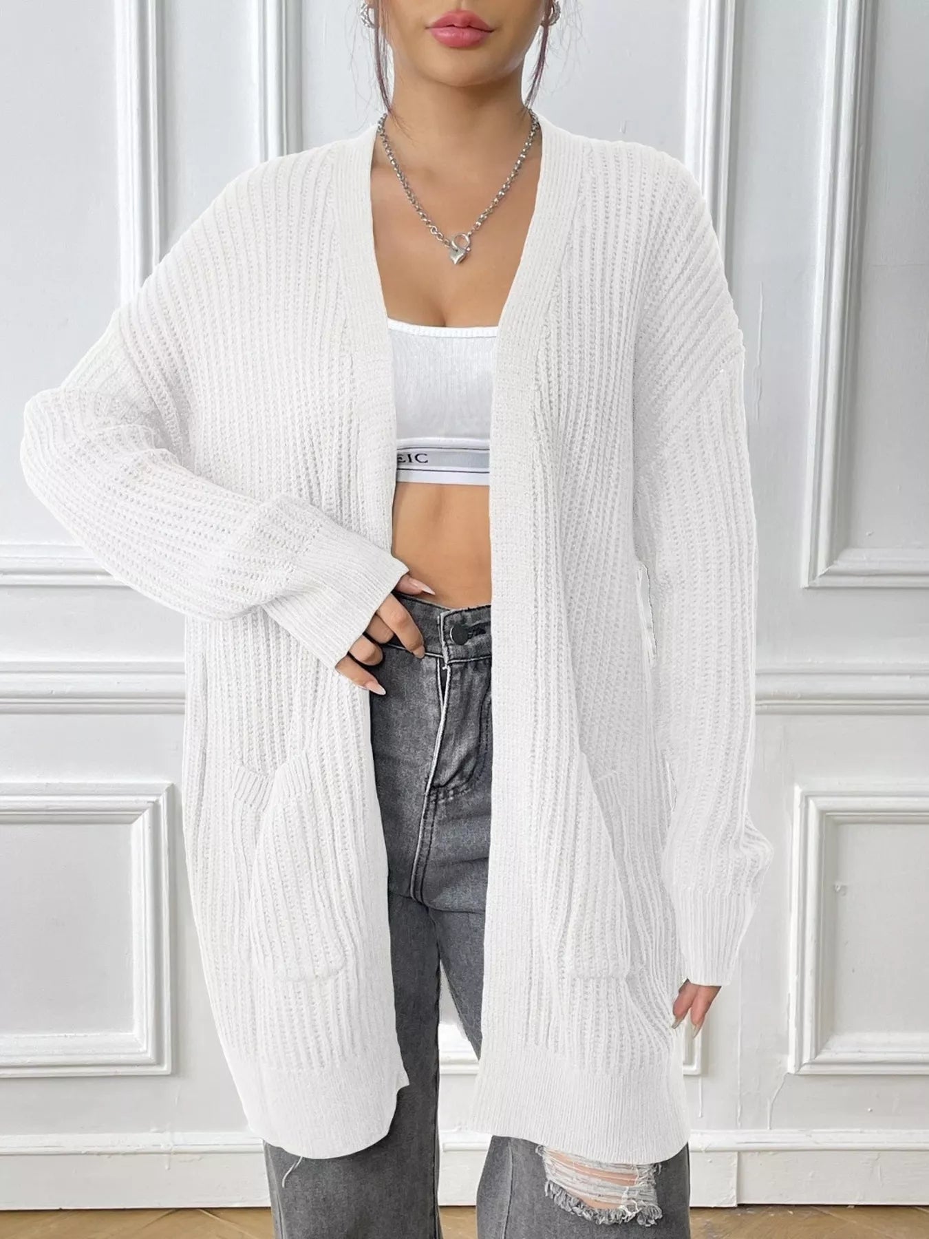 Open Front Drop Shoulder Cardigan 