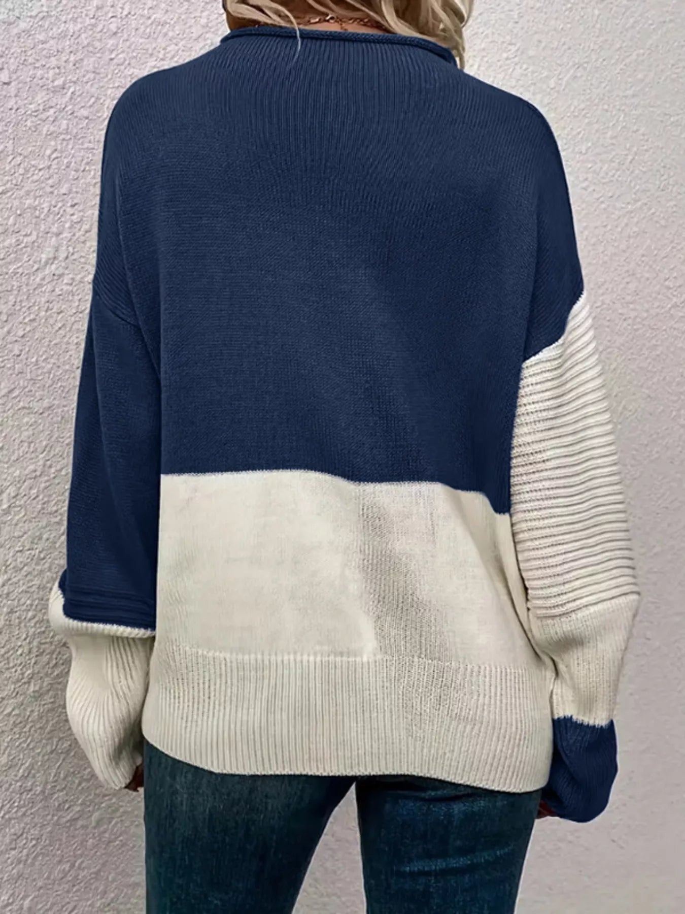 Color Block Ribbed Knit Sweater 