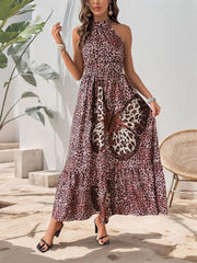Butterfly Leopard Grecian Neck Maxi Dress 