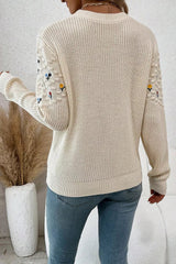 Floral Round Neck Dropped Shoulder Sweater 