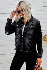 Distressed Raw Hem Denim Jacket 