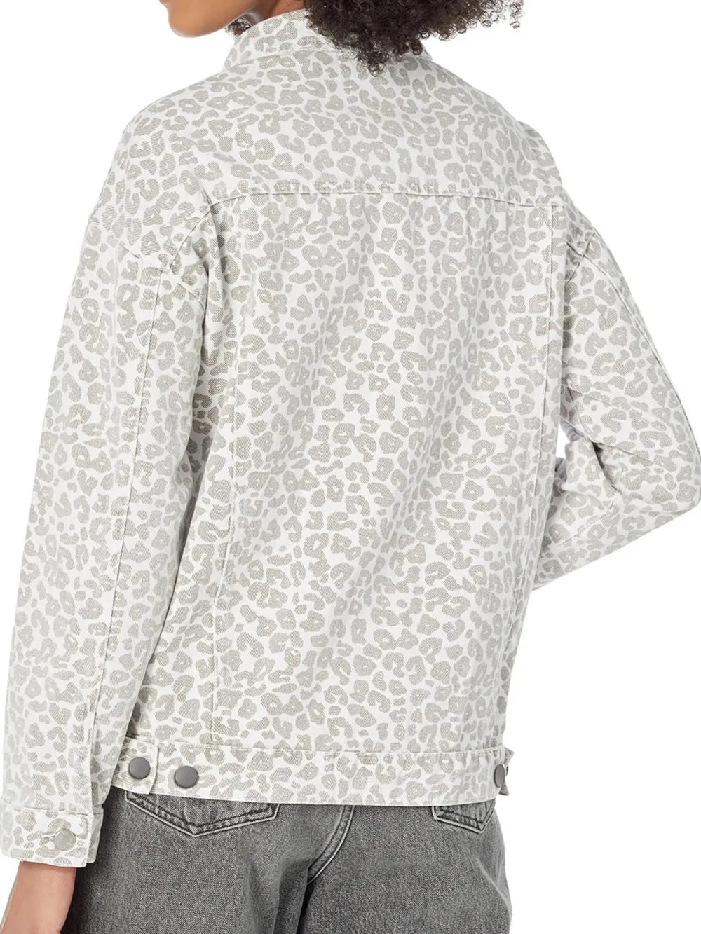 Leopard Button Up Long Sleeve Denim Jacket 