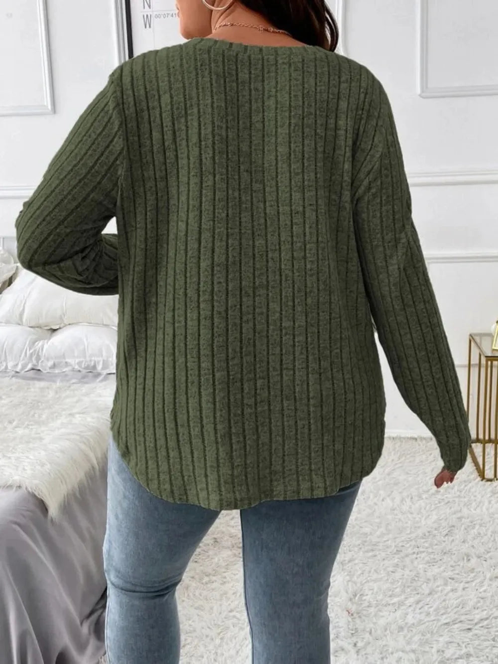 Plus Size V-Neck Long Sleeve T-Shirt 