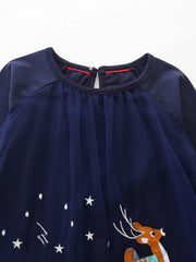 Children's Christmas Santa & Reindeer Embroidered Tulle Dress 