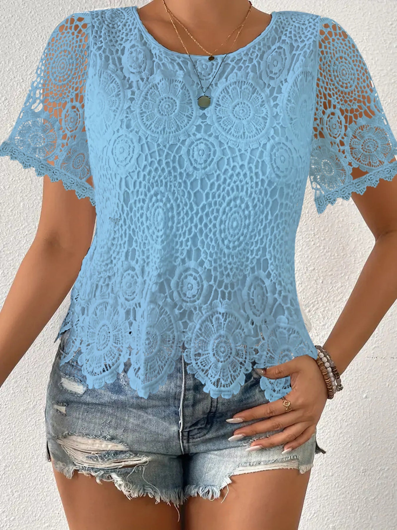 Lace Short Sleeve Blouse 