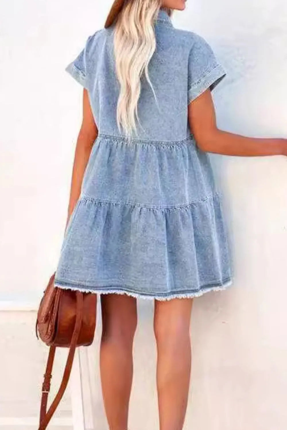 Raw Hem Button Down Denim Mini Dress 