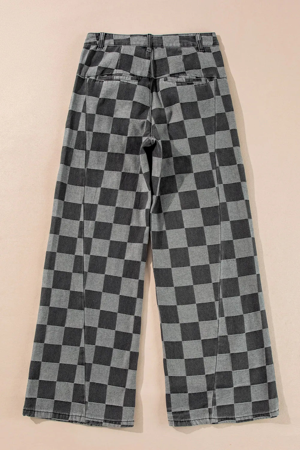 Checkered Wide Leg Jeans with Pockets 