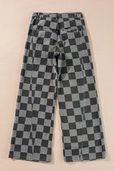 Checkered Wide Leg Jeans with Pockets 