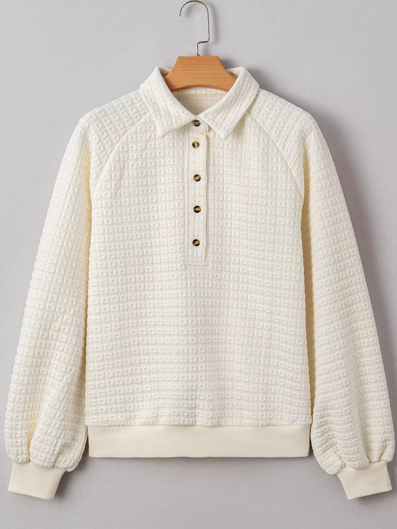 Textured Half Button Collared Sweatshirt 