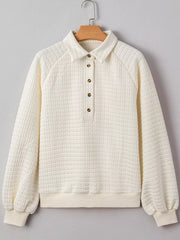 Textured Half Button Collared Sweatshirt 