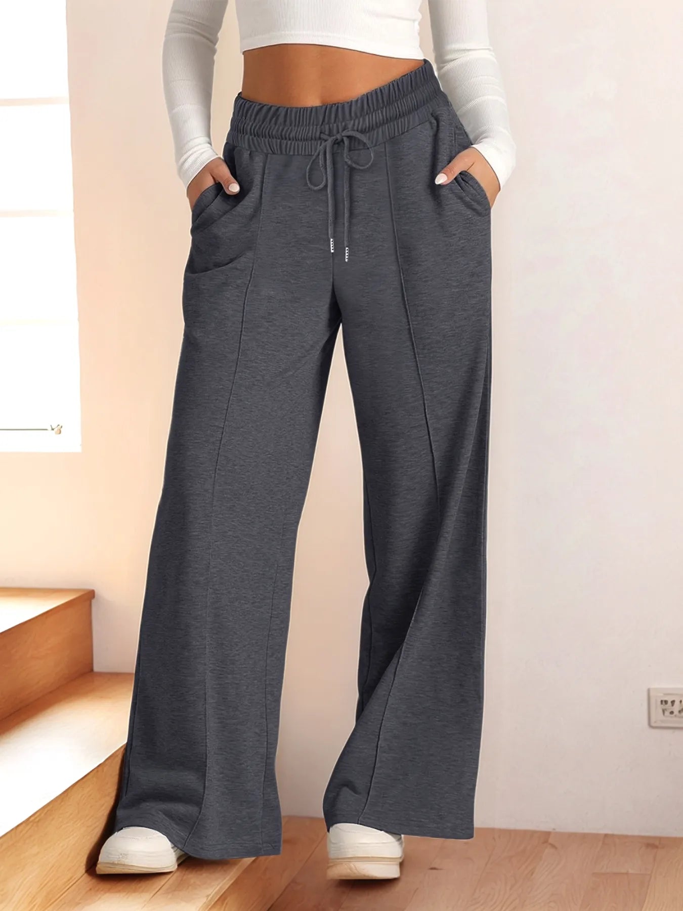 Full Size Drawstring Relaxed Fit Wide Leg Pants Plus Size 