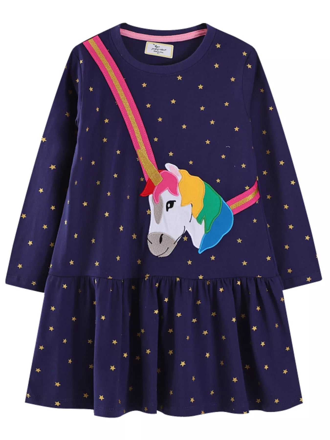 Children's Embroidered Unicorn Long Sleeve Dress 