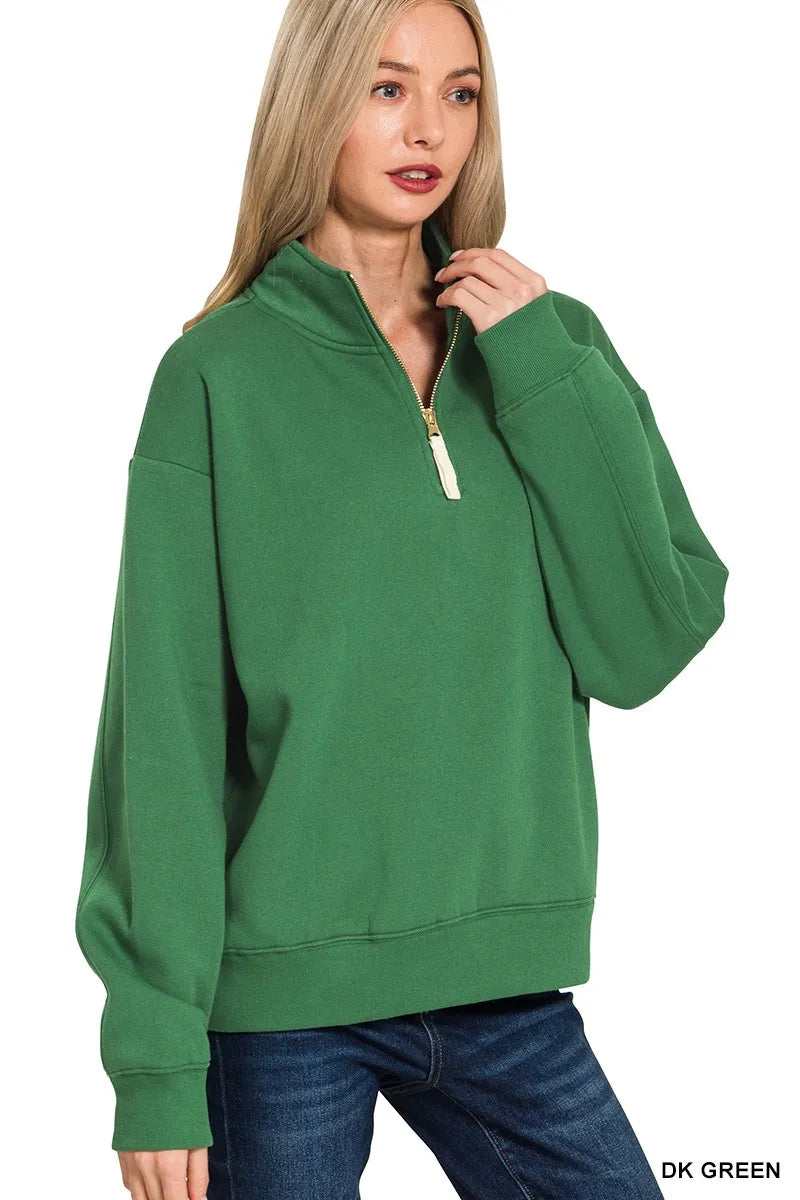 Zenana Fleece Half Zip Sweatshirt 