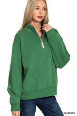Zenana Fleece Half Zip Sweatshirt 